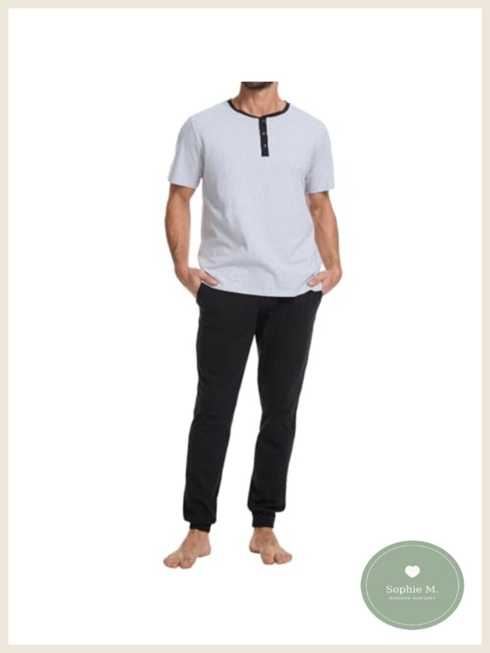 Men's 100% Cotton Henley Pajama Set 2-Piece Lounge Sleepwear